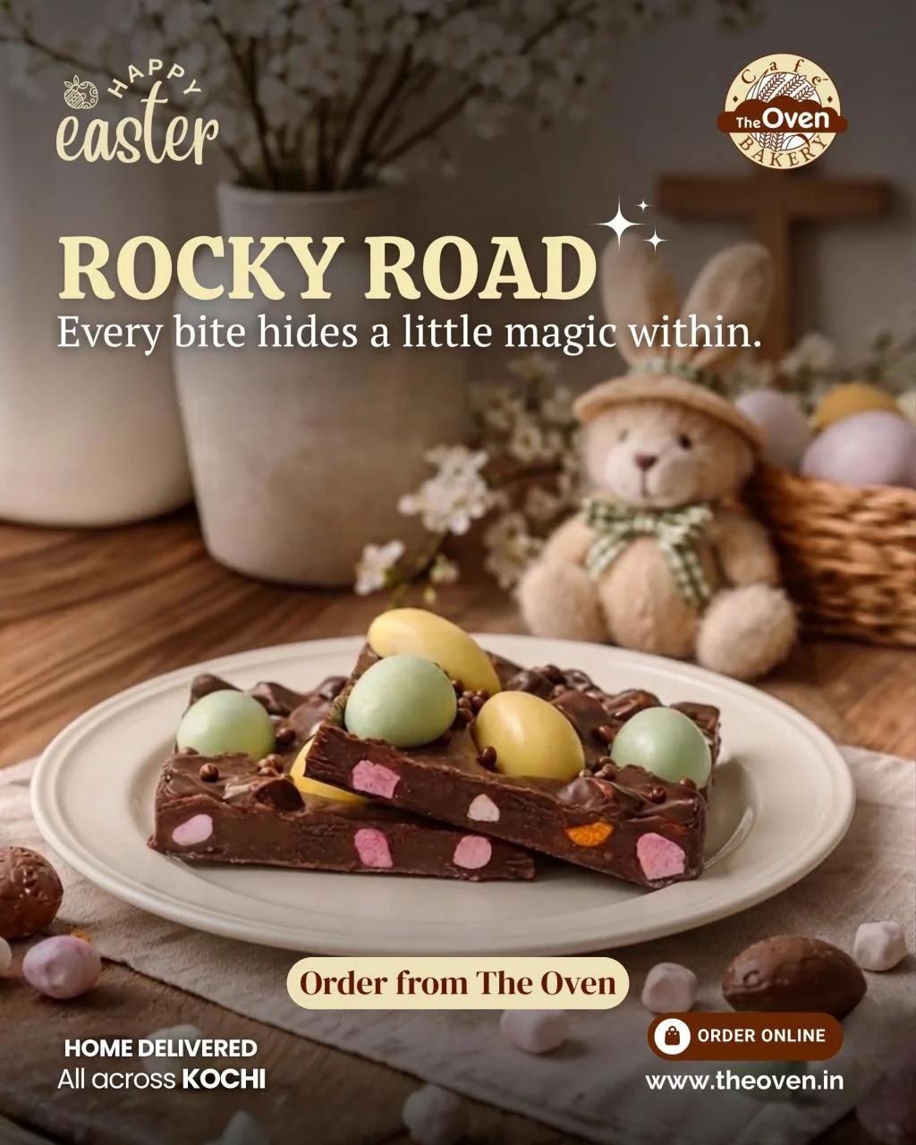 This Easter, treat yourself to something a little extraordinary. 🍫✨

Introducing The Oven's Rocky Road: soft marshmallows, rich chocolate, and a satisfying crunch; the kind of indulgence that makes Easter even sweeter.

Order yours now before they sell out!

📍 Home delivered all across Kochi! 
🔗 Tap the link in bio to order online!

#TheOven #TheOvenKochi #eastertreat #rockyroad #orderonline #EasterSpecial

The Oven Cafe & Bakery | Cake Shop Kochi Delivery | Best Cake Shop in Kochi | Cake Shop Near Me | Desserts in Kochi | Rocky Road in Kochi | Best Easter treat in town | Unique Easter treat idea | Easter 2026 treats